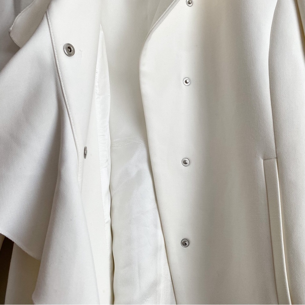 ZARA Off White Ruffle Collarless Blazer Coat Old Money Jacket Holidays Modern XS - Picture 8 of 12